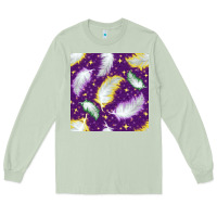 Matcha Mardi Gras Feathers seamless pattern Long Sleeve Tee - BundleAndBundleShop