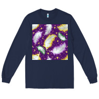 Navy Mardi Gras Feathers seamless pattern Long Sleeve Tee - BundleAndBundleShop