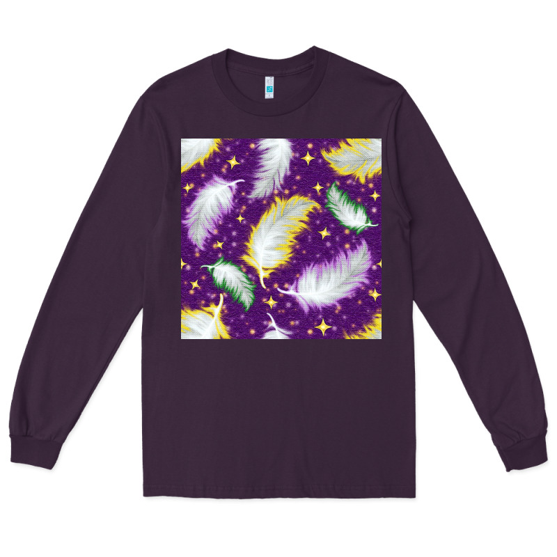 Mardi Gras Feathers Seamless Pattern Long Sleeve Tee by BundleAndBundleShop | Teevron