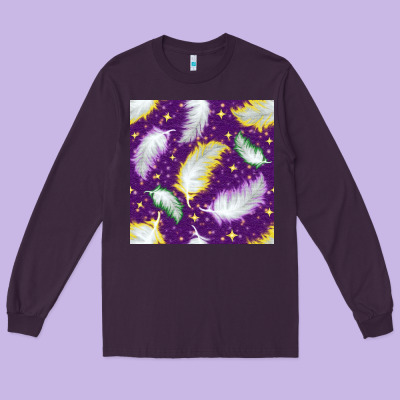 Mardi Gras Feathers Seamless Pattern Long Sleeve Tee Designed By Bundleandbundleshop