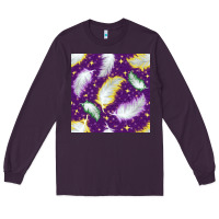 Plum Mardi Gras Feathers seamless pattern Long Sleeve Tee - BundleAndBundleShop