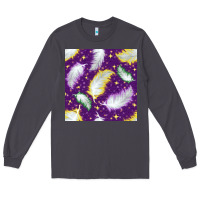 Smoke Mardi Gras Feathers seamless pattern Long Sleeve Tee - BundleAndBundleShop