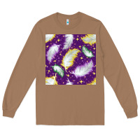 Toasted Coconut Mardi Gras Feathers seamless pattern Long Sleeve Tee - BundleAndBundleShop