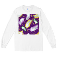 White Mardi Gras Feathers seamless pattern Long Sleeve Tee - BundleAndBundleShop