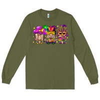 Army Green Mardi Gras Gnomies Cakes Flowers And Balloon Long Sleeve Tee - BundleAndBundleShop