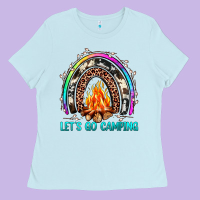 Let's Go Camping Rainbow Ladies Tee Designed By Jahusdesignshop