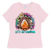 Bubblegum Pink let's go camping rainbow Ladies Tee - JahusDesignShop