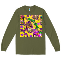 Army Green Mardi gras gnomies seamless pattern Long Sleeve Tee - BundleAndBundleShop