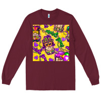 Burgundy Mardi gras gnomies seamless pattern Long Sleeve Tee - BundleAndBundleShop