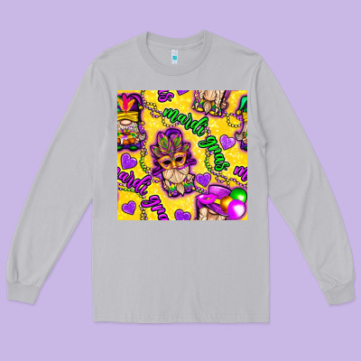 Mardi Gras Gnomies Seamless Pattern Long Sleeve Tee Designed By Bundleandbundleshop