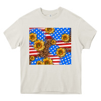 Cream basic sunflower and leopard Heavy Core Tee - AdoDesignShop