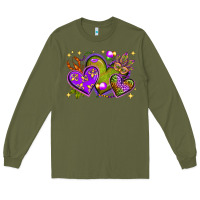 Army Green Mardi Gras Hearts Long Sleeve Tee - BundleAndBundleShop