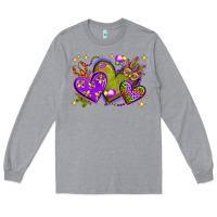 Heather Grey Mardi Gras Hearts Long Sleeve Tee - BundleAndBundleShop