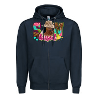 Navy Afro woman with sunkissed Zipper Hoodie - NancyCooperArtShop