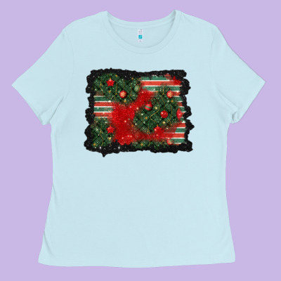 Christmas Ornament Background Ladies Tee Designed By Bundleandbundleshop