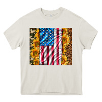 Cream american realistic flag Heavy Core Tee - AdoDesignShop