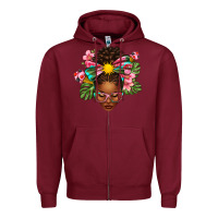 Burgundy Afro Woman Summer Zipper Hoodie - texasbilliewilder