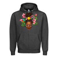 Charcoal Heather Afro Woman Summer Zipper Hoodie - texasbilliewilder