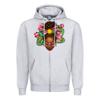 Heather Grey Afro Woman Summer Zipper Hoodie - texasbilliewilder