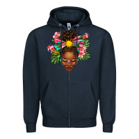 Navy Afro Woman Summer Zipper Hoodie - texasbilliewilder