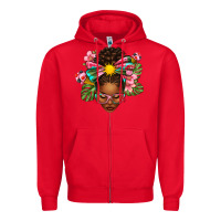 Red Afro Woman Summer Zipper Hoodie - texasbilliewilder