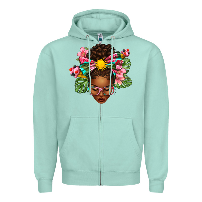 Afro Woman Summer Zipper Hoodie by texasbilliewilder | Teevron