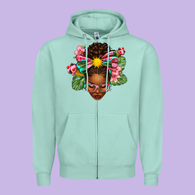 Afro Woman Summer Zipper Hoodie Designed By Texasbilliewilder