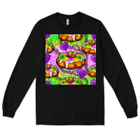 Black Mardi Gras king cake seamless pattern Long Sleeve Tee - BundleAndBundleShop