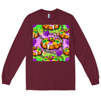 Burgundy Mardi Gras king cake seamless pattern Long Sleeve Tee - BundleAndBundleShop