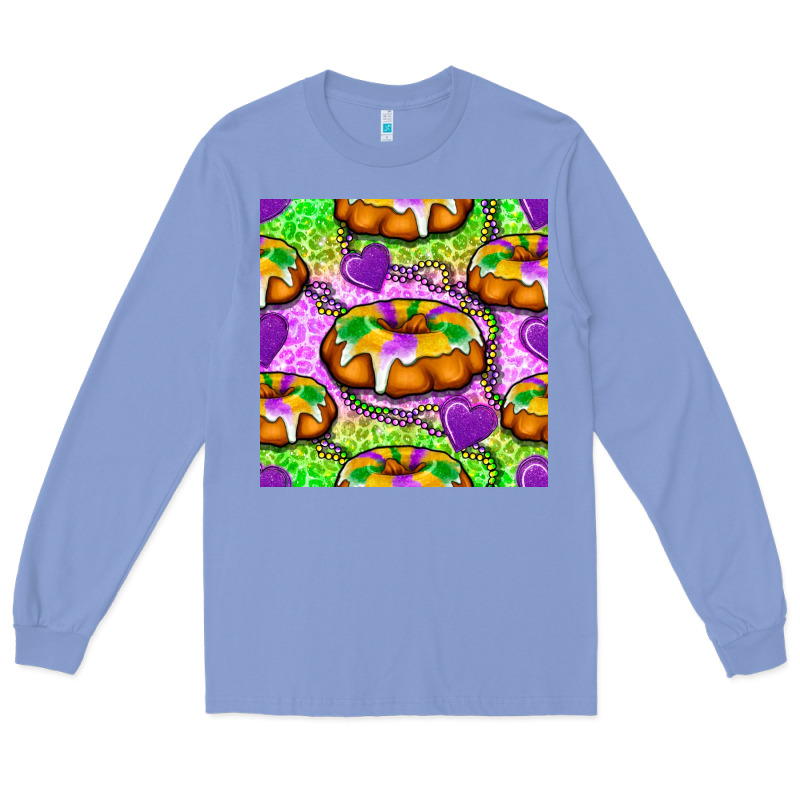 Mardi Gras King Cake Seamless Pattern Long Sleeve Tee by BundleAndBundleShop | Teevron