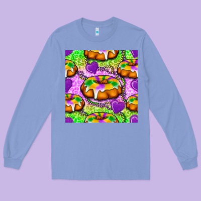 Mardi Gras King Cake Seamless Pattern Long Sleeve Tee Designed By Bundleandbundleshop