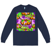 Navy Mardi Gras king cake seamless pattern Long Sleeve Tee - BundleAndBundleShop