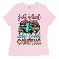 Bubblegum Pink just a girl who loves camping Ladies Tee - JahusDesignShop