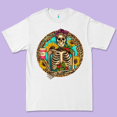 Western Skeleton Coffee Sunflowers Premium Tee Designed By Artiststas