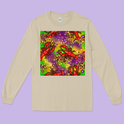 Mardi Gras Lobster Seamless Pattern Long Sleeve Tee Designed By Bundleandbundleshop