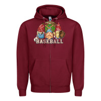 Burgundy Baseball gnomes Zipper Hoodie - NancyCooperArtShop