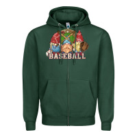 Sports Green Baseball gnomes Zipper Hoodie - NancyCooperArtShop