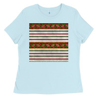 Baby Blue christmas mistletoe and stripes seamless pattern Ladies Tee - BundleAndBundleShop