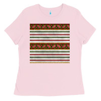 Bubblegum Pink christmas mistletoe and stripes seamless pattern Ladies Tee - BundleAndBundleShop