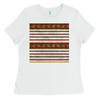 White christmas mistletoe and stripes seamless pattern Ladies Tee - BundleAndBundleShop