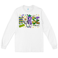 White Mardi Gras nurse Long Sleeve Tee - BundleAndBundleShop