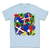 Dusty Blue puerto rico with dominican republic hearts Classic Tee - NancyCooperArtShop