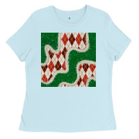 Baby Blue christmas diamond plaid and green glitter seamless pattern Ladies Tee - BundleAndBundleShop
