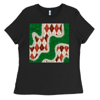 Christmas Diamond Plaid And Green Glitter Seamless Pattern Ladies Tee | Teevron
