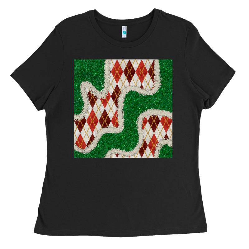 Christmas Diamond Plaid And Green Glitter Seamless Pattern Ladies Tee by BundleAndBundleShop | Teevron