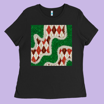 Christmas Diamond Plaid And Green Glitter Seamless Pattern Ladies Tee Designed By Bundleandbundleshop
