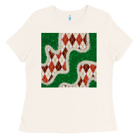 Bone christmas diamond plaid and green glitter seamless pattern Ladies Tee - BundleAndBundleShop