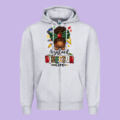 Assistant Director Life Afro Messy Bun Zipper Hoodie Designed By Texasbilliewilder