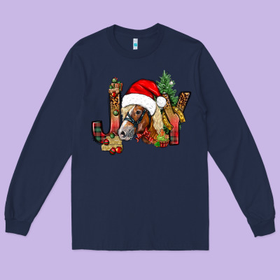 Joy Christmas With Horse Bbs Long Sleeve Tee Designed By Bundleandbundleshop