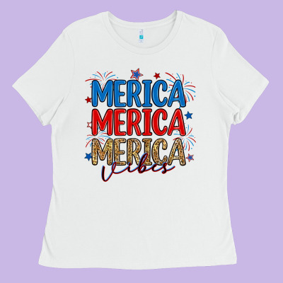 Merica Merica Merica Vibes Ladies Tee Designed By Ranaportraitstore